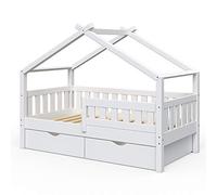 VitaliSpa Letto montessori bambini Design, Bianco, 80x160 cm con 2 cassetti