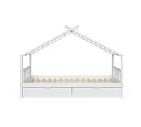 VitaliSpa Letto montessori bambini Design, Bianco, 90x200 cm con 2 cassetti, con sponda anticaduta e rete a doghe per un sonno sicuro