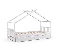 VitaliSpa Letto montessori bambini Design, Bianco, 90x200 cm con letto per ospiti, con sponda anticaduta e rete a doghe per un sonno sicuro