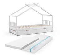 VitaliSpa Letto montessori bambini Design, Bianco, 90x200 cm con letto per ospiti e 2 materassi, con sponda anticaduta e rete a doghe per un sonno sicuro