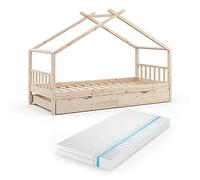 VitaliSpa Letto montessori bambini Design, Legno, 90x200 cm con letto per ospiti e materasso, con sponda anticaduta e rete a doghe per un sonno sicuro