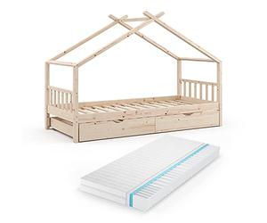 VitaliSpa Letto montessori bambini Design, Legno, 90x200 cm con letto per ospiti e materasso, con sponda anticaduta e rete a doghe per un sonno sicuro