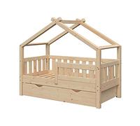 VitaliSpa Letto montessori bambini Design, Legno naturale, 70x140 cm con cassetto, adatto per materassi fino a 10 cm di altezza, montaggio semplice