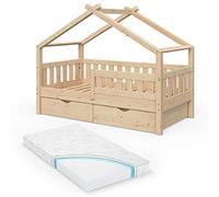 VitaliSpa Letto montessori bambini Design, Legno naturale, 80x160 cm con 2 cassetti e materasso, adatto come area giochi e zona notte per bambini