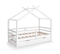 VitaliSpa Letto montessori bambini Luni, Bianco, 160 x 80 cm con letto ospite estraibile, come una piccola casa per un'atmosfera calda