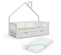 VitaliSpa Letto montessori bambini Noemi, Bianco, 80x160 cm con 2 cassetti e materasso, adatto come area per dormire e giocare per la cameretta dei bambini