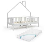 VitaliSpa Letto montessori bambini Noemi, Bianco, 80x160 cm con materasso, adatto come area per dormire e giocare per la cameretta dei bambini
