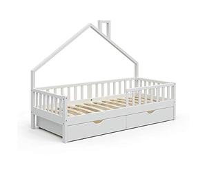 VitaliSpa Letto montessori bambini Noemi, Bianco, 90x200 cm con 2 cassetti, adatto come area per dormire e giocare per la cameretta dei bambini