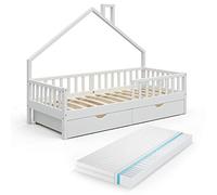 VitaliSpa Letto montessori bambini Noemi, Bianco, 90x200 cm con 2 cassetti e materasso, adatto come area per dormire e giocare per la cameretta dei bambini