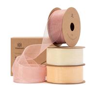 Vitalizart Nastro di Organza Rosa & Crema 2,5 cm x 27,4 m, Decorazioni per le Feste, Nastri Regalo in Tessuto di Tulle per Pacchi Regalo, Albero di Natale, Fai da Te, Fiocchi, Inviti di Nozze