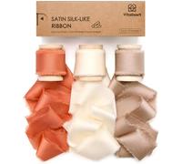 Vitalizart Nastro di Raso con Frange Terracotta & Champagne & Crema 2,5 cm x 13,7 m, Nastro in Tessuto Fatto a Mano per Confezioni Regalo, Bouquet da Sposa, Decorazioni per Feste