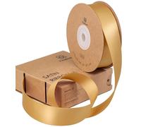 Vitalizart Nastro di Raso Oro 2,5cm*22,8m per Confezioni Regalo, Nastro Regalo Poliestere Doppio Lato, Nastri in Tessuto Spesso per Artigianato, Bouquet, Decorazioni & Ghirlande Natalizie