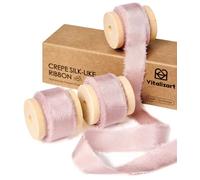 Vitalizart Nastro Regalo Setoso Rosa 1,6 cm x 13,7 m, Nastro Crepe Fatto a Mano con Frange per Confezioni Regalo di San Valentino, Matrimonio, Bouquet da Sposa, Decorazioni per le Vacanze