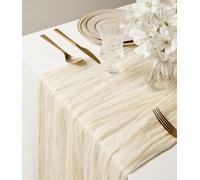 Vitalizart Runner da Tavolo Crema Bianca 88,9 x 305 cm Rustico Garza Tovaglia in Tessuto Velato Boho Copritavola per Matrimonio Formaggio Panno Decorazione da Tavolo per Festa del Festival & Arco