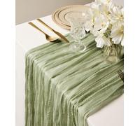 Vitalizart Runner da Tavolo Verde Salvia 88,9 x 305 cm Rustico Garza Tovaglia in Tessuto Velato Boho Copritavola per Matrimonio Formaggio Panno Decorazione da Tavolo per Festa del Festival & Arco