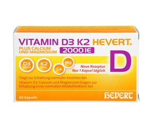 Vitamin D3 K2 Hevert+Calcium & Magnesio 2000 IE, 60 St, PZN 19295682