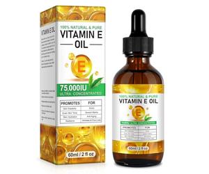 Vitamin E Oil for Skin,75.000 UI Olio di vitamina E puro per viso, capelli,Unghie e corpo che stringono la pelle ingrossata,Ridurre linee fine e cicatrici,Non OGM