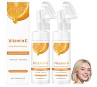 Vitamina C Deep Face Mousse,Whitening & Moisturizing Face Cleanser with Hyaluronic Acid & Aloe Vera,Gentle Foaming Cleanser for Deep Clean,Skin Radiance & Barrier Strength,150ML (2PCS)