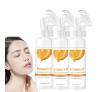 Vitamina C schiuma detergente per il viso,Uomini 2 in 1 morbido idratante ed esfoliante lavaggio del viso,Viaggio formato illuminante schiuma gel lava inquinamento e impurità (3)