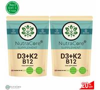 Vitamina D3 10000iu K2 MK7 B12 10000mcg-100%Natural&vegan Product-180Caps