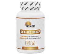 Vitamina D3 20.000 UI + K2 MK7 200mcg - Supporto immunitario e osseo - Sowelo