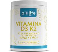 Vitamina D3 K2 Mk7 Con Vitamina C Piùlife - 200 Compresse - 1 Al Giorno, Vit D3