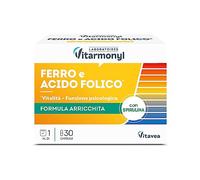 Vitarmonyl Ferro - Contro le Carenze Con Acido Folico - 30 capsule | Con Spirulina e B9 - Per Vitalità e Funzione Psicologica, Supporto Sistema Immunitario - Senza Glutine, Vegano - 1 Mese