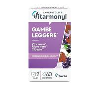 Vitarmonyl Gambe Leggere - Drenante con Vite Rossa, Ribes Nero, Ciliegio - Microcircolo e Drenaggio dei Liquidi - Integratore Gambe Pesanti - 60 compresse - 1 Mese