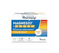 Vitarmonyl Magnesio e Vitamine Gruppo B - 24 Compresse Effervescenti | Magnesio e B1, B6, B9, B12 - Riduce Stanchezza e Affaticamento, Per Energia e Ricarica - Senza Glutine, Vegano