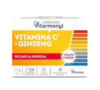 Vitarmonyl Vitamina C e Ginseng, Integratore Difese Immunitarie, per Energia e Vitalità, 24 Compresse Masticabili, Vitamina C Masticabile, Senza Zuccheri, Aroma Arancia