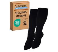 Vitasox Calze di sostegno per uomo e donna, 1 | 2 | 4 | 6 | 8 paia di calze al ginocchio in cotone con compressione per volo, viaggi, ufficio e auto, trombosi calzini contro le gambe gonfie, 1 x nero