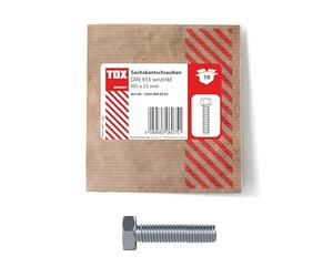 Vite a testa esagonale TOX M5x25, zincata, DIN 933, viti per macchine con filettatura intera e altezza testa ridotta, 10 pezzi in confezione di carta richiudibile ed ecologica, 12443066525