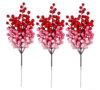 Vite artificiale a bacca rossa, lunghezza 40 cm, confezione da 3, ghirlanda floreale decorativa per la casa, bacche finte realistiche, San Valentino e occasioni festive (A)
