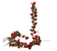 Vite artificiale da 250 cm, fiori artificiali, piante, rose, ghirlanda natalizia for matrimoni, casa, interni ed esterni, decorazione parete(Red)