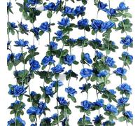 Vite artificiale da 250 cm, fiori artificiali, piante, rose, ghirlanda natalizia for matrimoni, casa, interni ed esterni, decorazione parete(Blu)