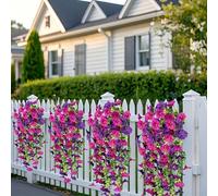 Vite artificiale di eucalipto e gloria mattutina con fiori di tromba dettagliati, per temi rustici boho o decorazioni moderne (doppio viola)