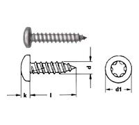 Vite autofilettante, testa a lente, Torx 25