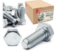 Vite testa esagonale M6x20 DIN 933 Filo pieno-FK 5.8-zincato acciaio resistente, bulloni m6 per fissaggi, viti per montaggio tecnica robusta 153 pezzi per officina e lavori Lun Fix