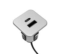 Vitello | Hub di ricarica USB 2 in 1 (USB-A & USB-C), per mobili e tavoli, ingresso 12 VDC, uscite 5 V/3 A e 9 V/2,2 A (grigio argento)