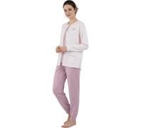 Viterbo Biancheria Pigiama Donna Caldo Cotone Interlock IRI2437 Abbottonato con Bottoni Manica Lunga Autunno Inverno (Rosa Cipria/Rosa Scuro, M)