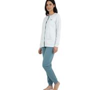 Viterbo Biancheria Pigiama Donna Caldo Cotone Interlock IRI2437 Abbottonato con Bottoni Manica Lunga Autunno Inverno (Sugar/Verde Polveroso, XL)