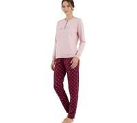 Viterbo Biancheria Pigiama Donna Caldo Cotone Interlock LWW00246 Manica Lunga Pantalone Lungo Autunno Inverno (Rosa, M)