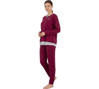 Viterbo Biancheria Pigiama Donna Caldo Cotone Interlock LWW00252 Manica Lunga Pantalone Lungo Autunno Inverno (Bordeaux, S)