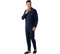 Viterbo Biancheria Pigiama Uomo Caldo Cotone Interlock IRI2389 Abbottonato con Bottoni Manica Lunga Autunno Inverno (Blu Notte, XL)