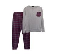 Viterbo Biancheria Pigiama Uomo Caldo Cotone Interlock LMW00142 Manica Lunga Pantalone Lungo Autunno Inverno (Grigio Mel Medio/UVA, XL)