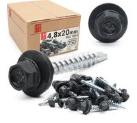 Viti autofilettanti 4,8 x 20 mm per metallo antracite RAL 7016, 250 pezzi viti autoperforanti con rondella acciaio lamiera zincata, autoforanti lamiere grecate e pannelli tetto Lun Fix