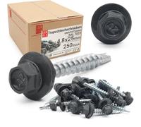 Viti autofilettanti 4,8 x 25 mm per metallo Grigio grafite RAL 7024, 250 pezzi viti autoperforanti con rondella acciaio lamiera zincata, autoforanti lamiere grecate e pannelli tetto Lun Fix