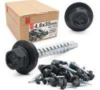 Viti autofilettanti 4,8 x 35 mm per metallo antracite RAL 7016, 250 pezzi viti autoperforanti con rondella acciaio lamiera zincata, autoforanti lamiere grecate e pannelli tetto Lun Fix