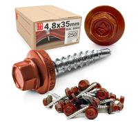 Viti autofilettanti 4,8 x 35 mm per metallo Marrone rame RAL 8004, 250 pezzi viti autoperforanti con rondella acciaio lamiera zincata, autoforanti lamiere grecate e pannelli tetto Lun Fix