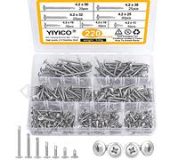 Viti Autofilettanti Autoperforanti per Metallo - Assortimento Acciaio Inox 220PZ 13mm 16mm 19mm 25mm 32mm 38mm 50mm - Set 7 Dimensioni Testa Piatta